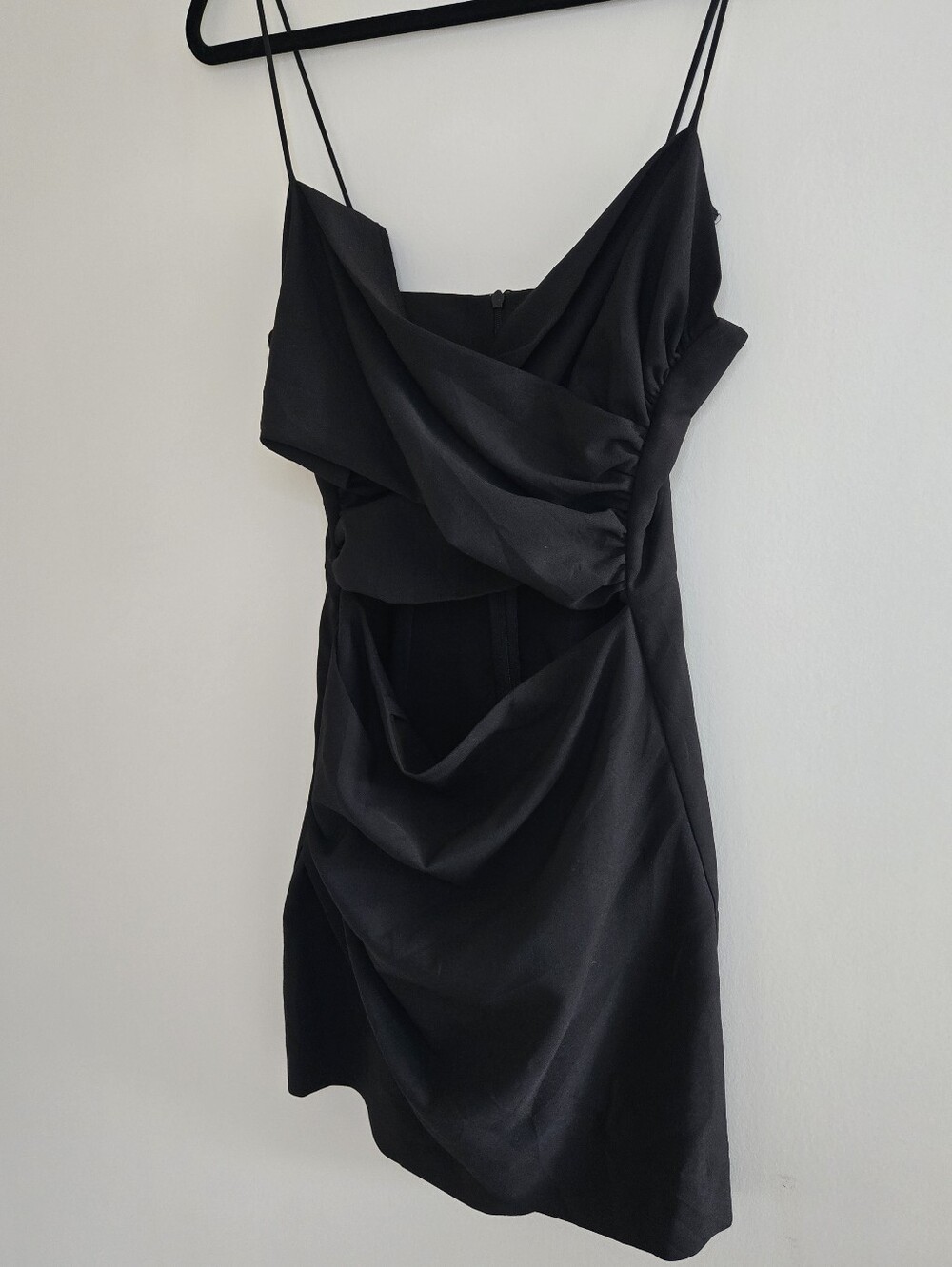 Zara Black Draped Front Cut Out Spaghetti-Strap Mini Dress